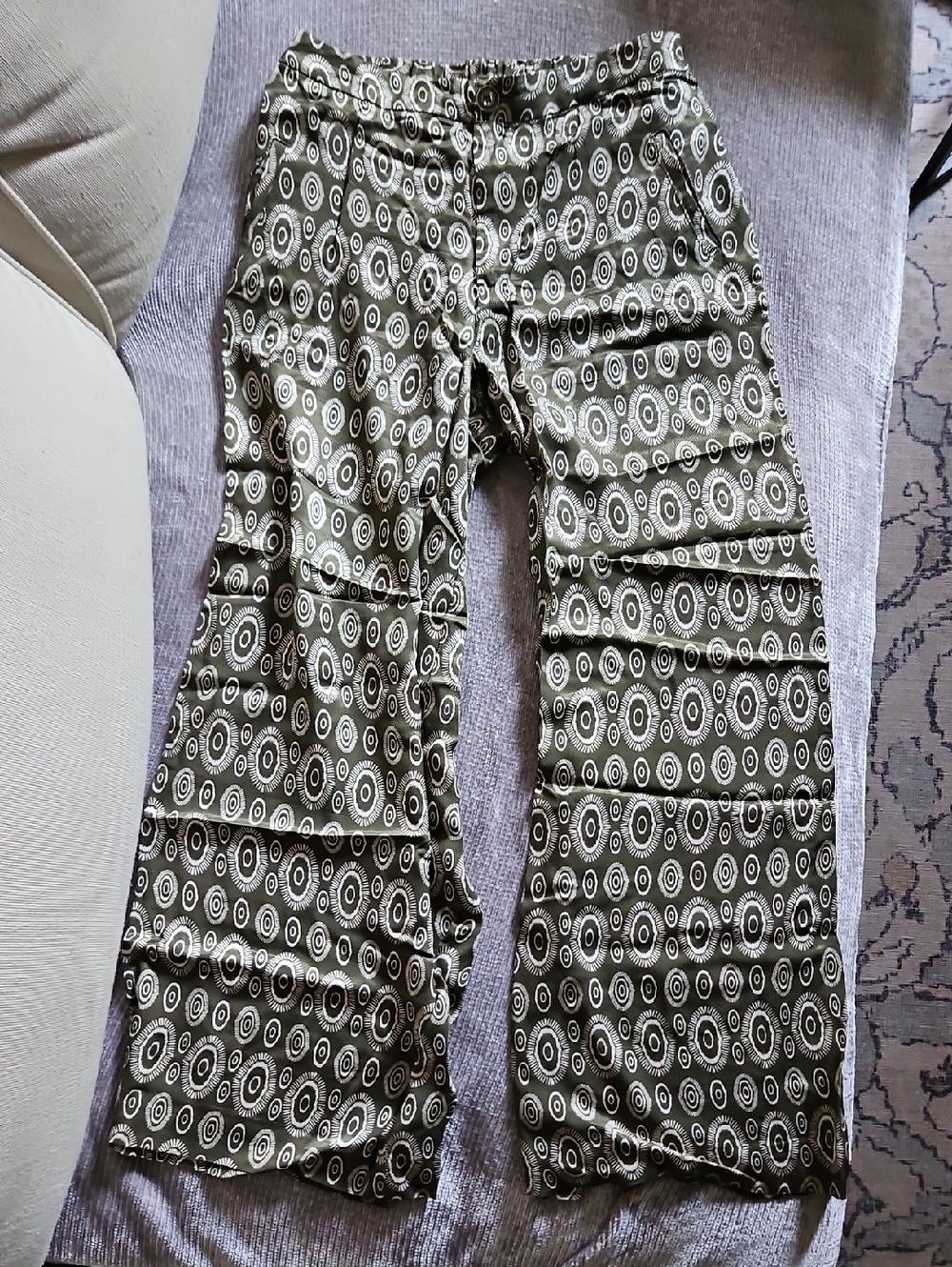 Philosophy Olive Green & White Patterned Wide-Leg Trousers